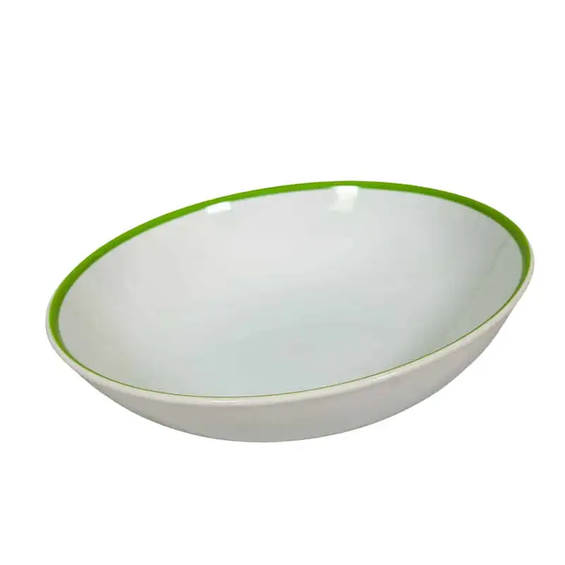 Farfurie adanca cu linie verde pe margine, 21 cm, Arctic White - Master
