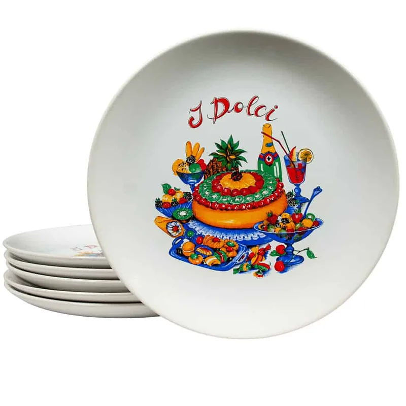 Set of 6 Pure White dessert plates with I Sweets decor, 21 cm - Master