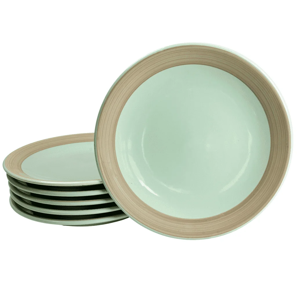 Σετ 6 πιάτων Ø 20 cm, Πράσινο Μέντα με Καφέ ταινία - Master