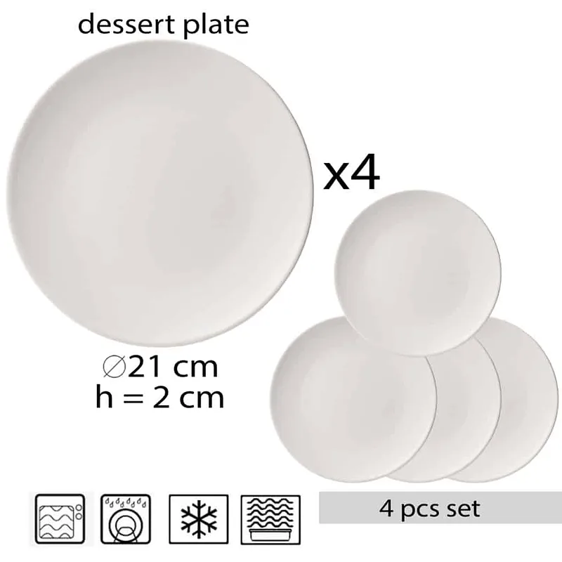 Gustă Eleganța: Set 4 farfurii desert 20 cm Alb Mat - Master