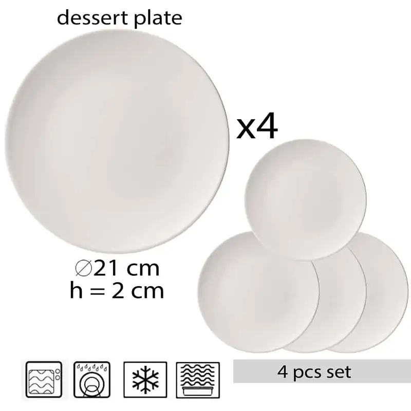 Gustă Eleganța: Set 4 farfurii desert 20 cm Alb Mat - Master