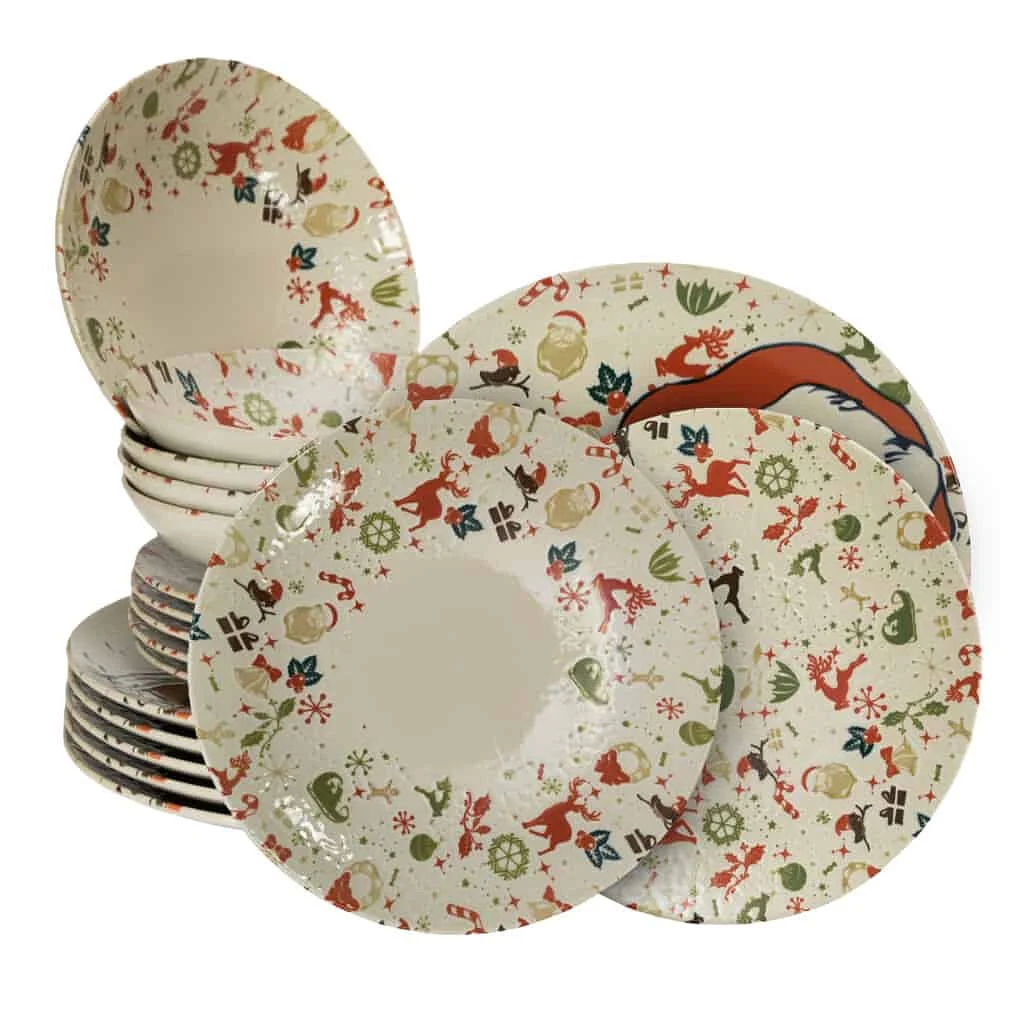 Set farfurii 18 piese, 6 persoane, Merry Christmas, Multicolor - Master
