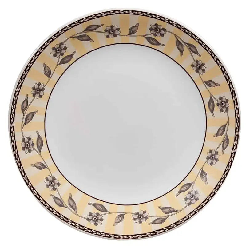Desszerttál levelekkel és virágokkal, 19,5 cm, Pure White, Brown Band - Master