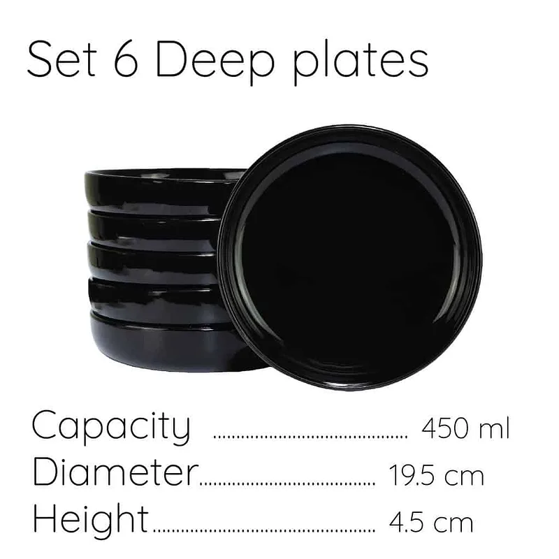 Set 6 tiefe Teller 19,5 cm Glänzend Schwarz - Master