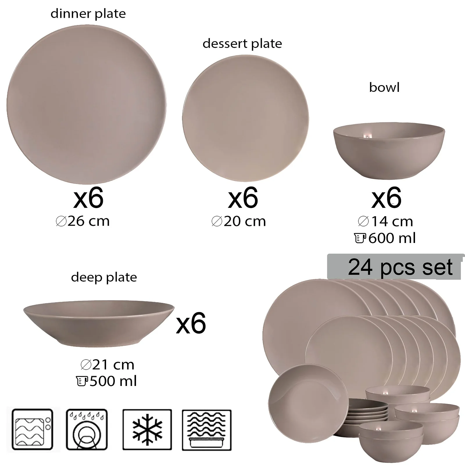 Set farfurii 24 piese, 6 persoane, Latte, Cesiro, Crem Lucios - Master