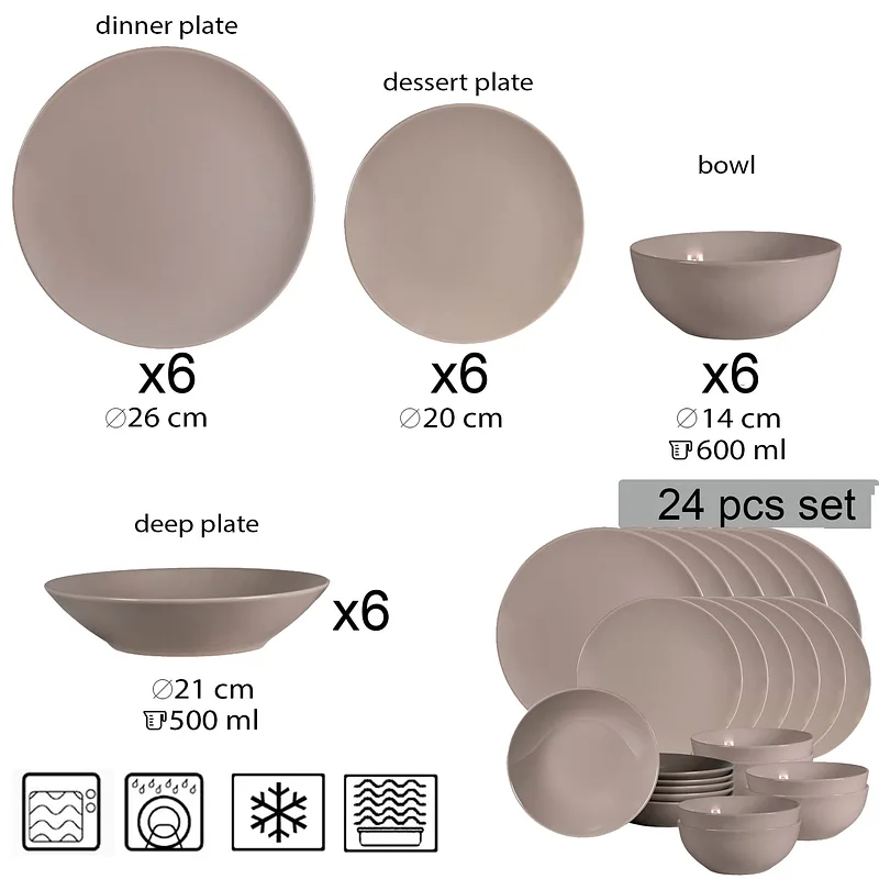 Set farfurii 24 piese, 6 persoane, Latte, Cesiro, Crem Lucios - Master