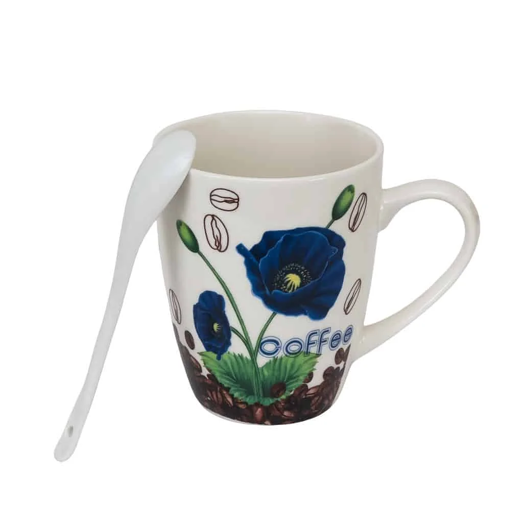 Cana cu lingura 280 ml, Alba cu mac albastru - Master