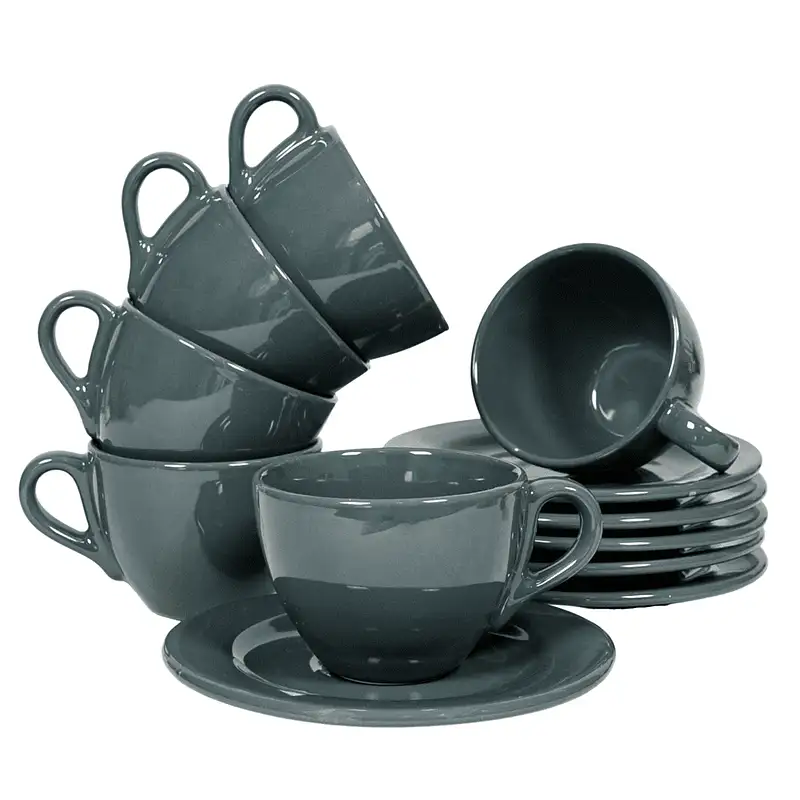 Set 6 Tassen und Untertassen Dunkelgrau, 160 ml - Master