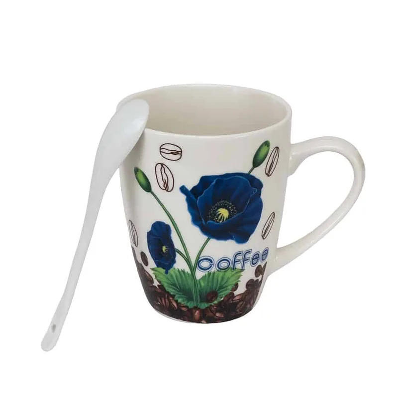 Cana cu lingura 280 ml, Alba cu mac albastru - Master