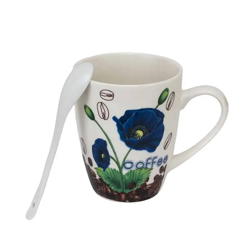 Cana cu lingura 280 ml, Alba cu mac albastru - Master