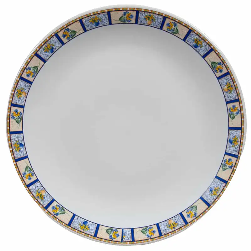 Farfurie desert dreptunghiuri cu flori 19,5 cm, Pure White, banda albastra - Master