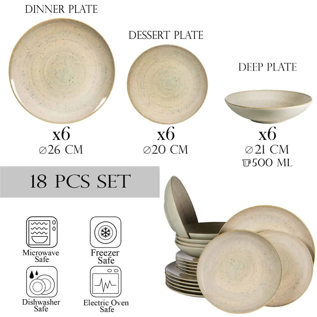 18-teiliges Teller-Set, 6 Personen, Shell, Cesiro, Light cream - Master