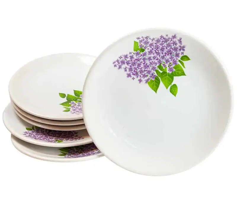 Set 6 farfurii pentru desert decorate cu liliac mov, 20 cm, Alb Pur - Master