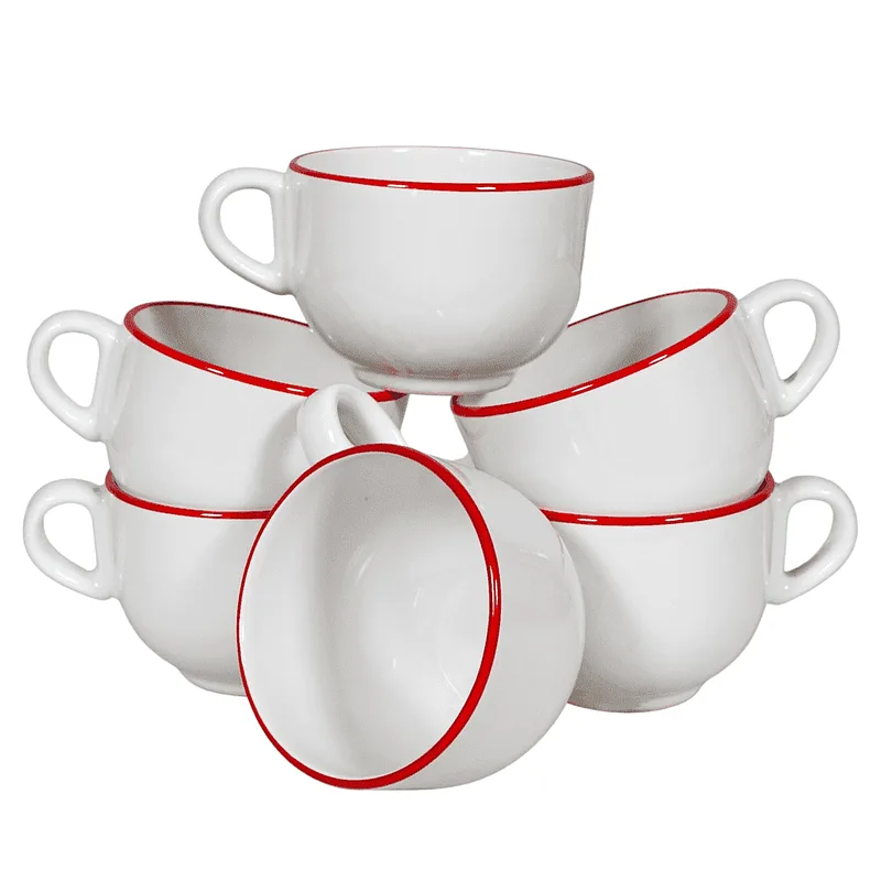 Set 6 Jumbo-Tassen Arctic White mit kräftig rotem Rand, 450 ml - Master