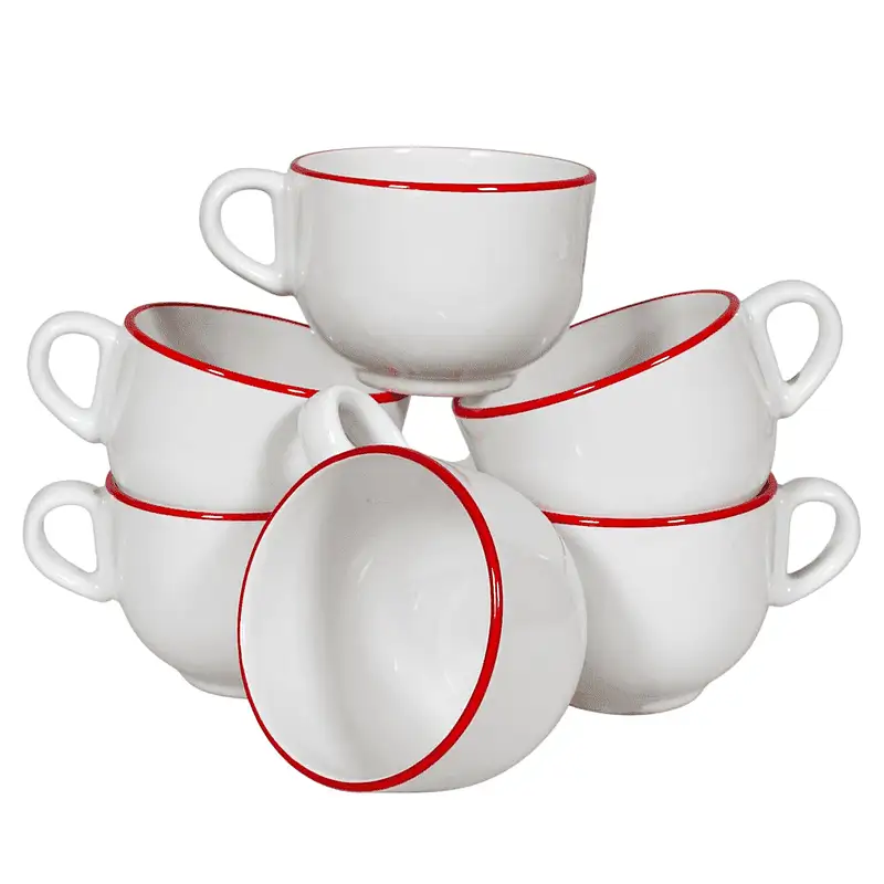 Set 6 cani jumbo Arctic White cu chenar roșu intens, 450 ml - Master