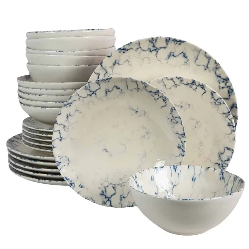 Set farfurii 24 piese, 6 persoane, Marble, Alb Ivoire cu albastru - Master