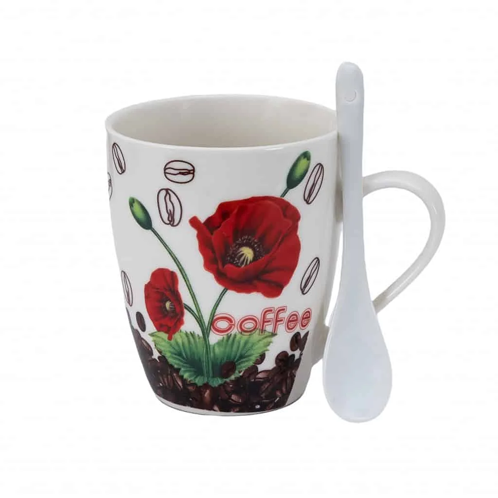 Cana cu lingura de 280 ml, Alba cu mac rosu - Master
