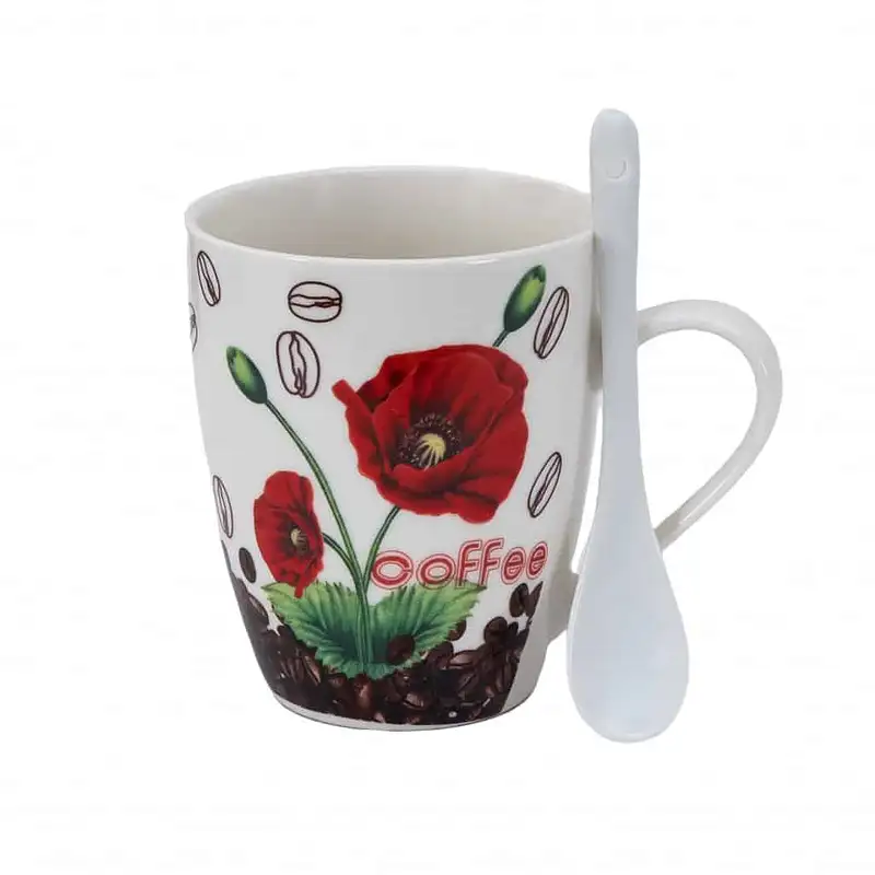 Cana cu lingura de 280 ml, Alba cu mac rosu - Master