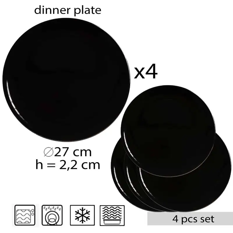 Set de 4 farfurii intinse: Versatilitate și Stil în Negru Lucios - Master