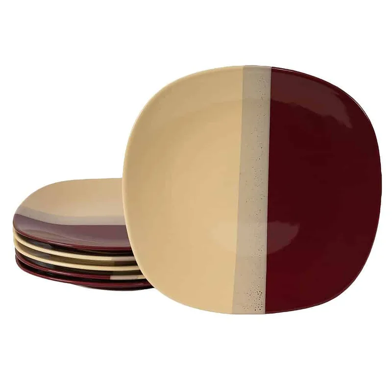 Set 6 Teller creme/weinrot, 26 cm - Master