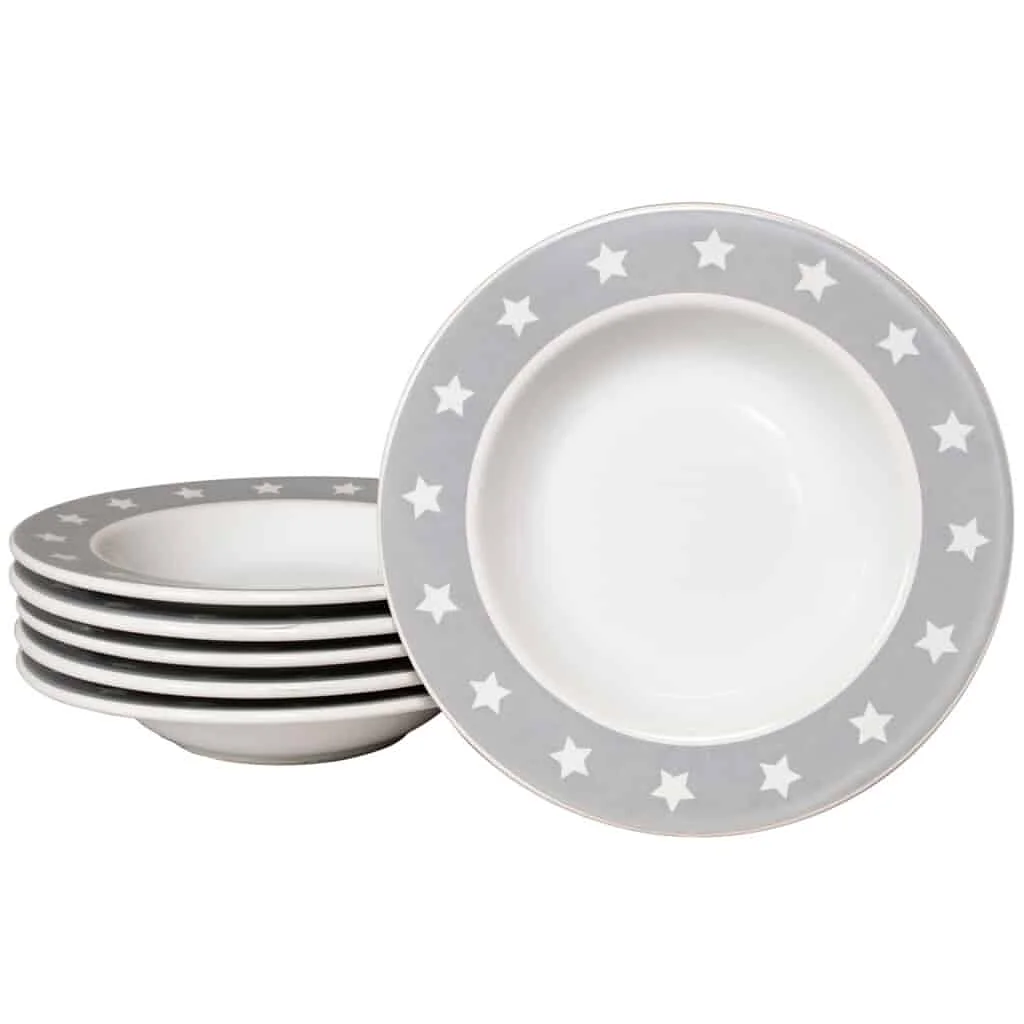 Set 6 farfurii adanci Arctic White cu Decorat cu dungi gri cu stele, 22 cm - Master