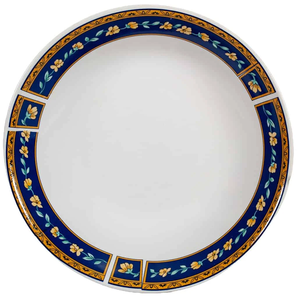 Deep plate with bluemarine band and yellow flowers, 21 cm, Arctic White - Master