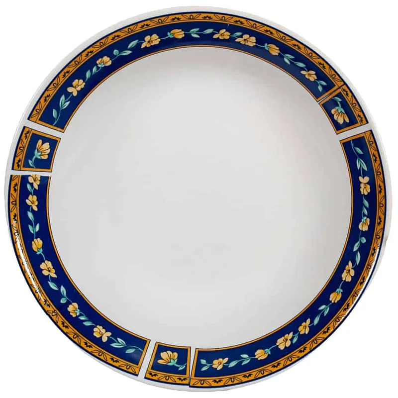 Deep plate with bluemarine band and yellow flowers, 21 cm, Arctic White - Master