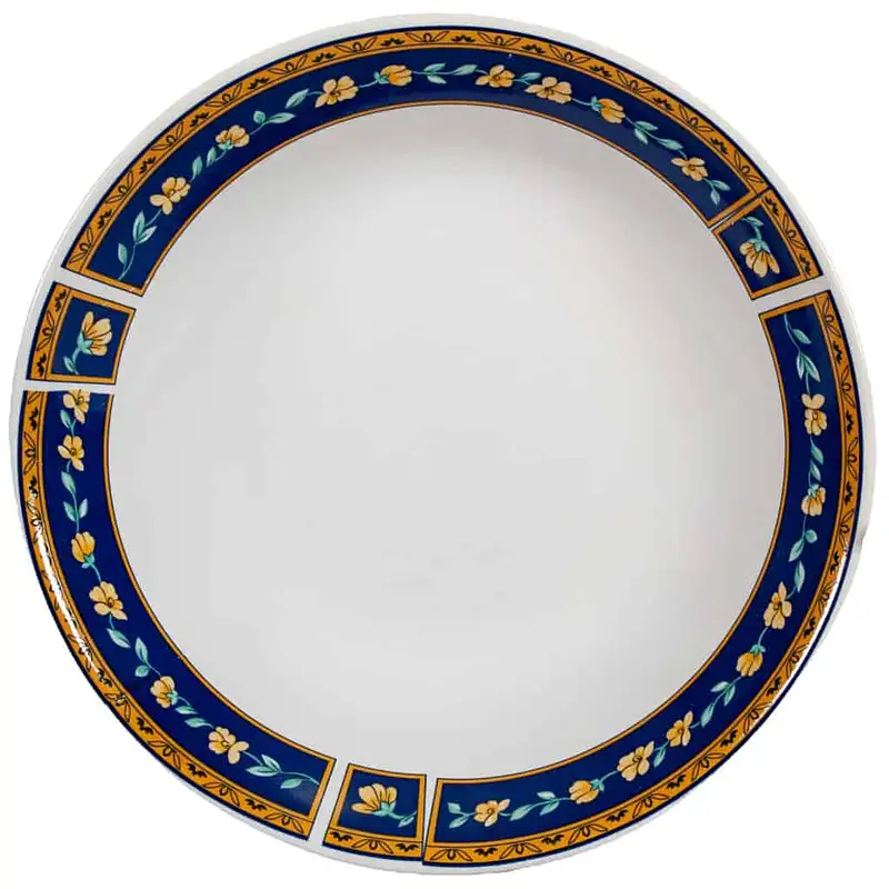 Mély tányér bluemarine szalaggal és sárga virágokkal, 21 cm, Arctic White - Master