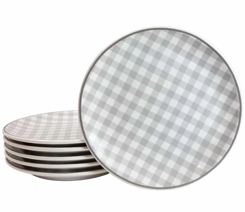 Set 6 Dessertteller Pure White mit grauem Karomuster - Master