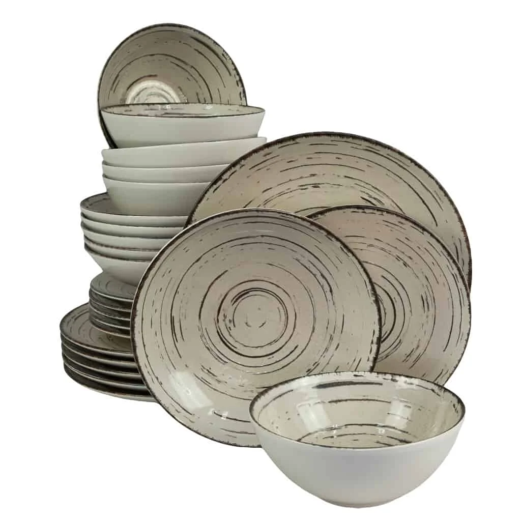 Set farfurii 24 piese, 6 persoane, Stone, Alb Ivoire cu negru - Master