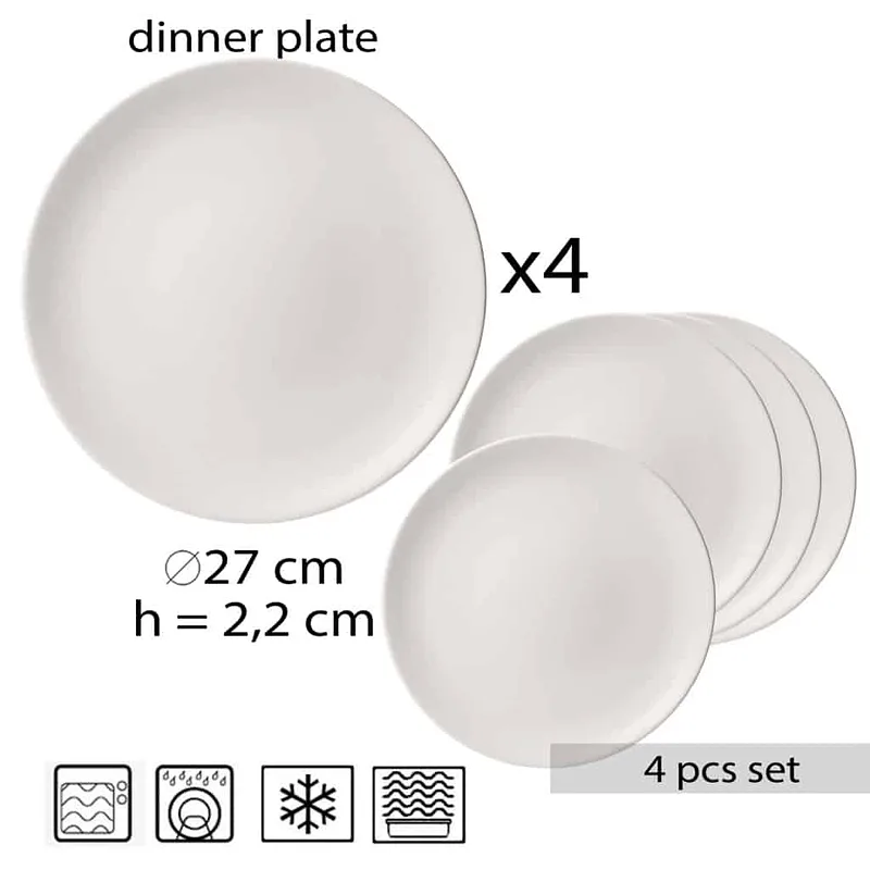 Eleganță Minimalistă: Set 4 Farfurii Intinse Alb Mat - Master