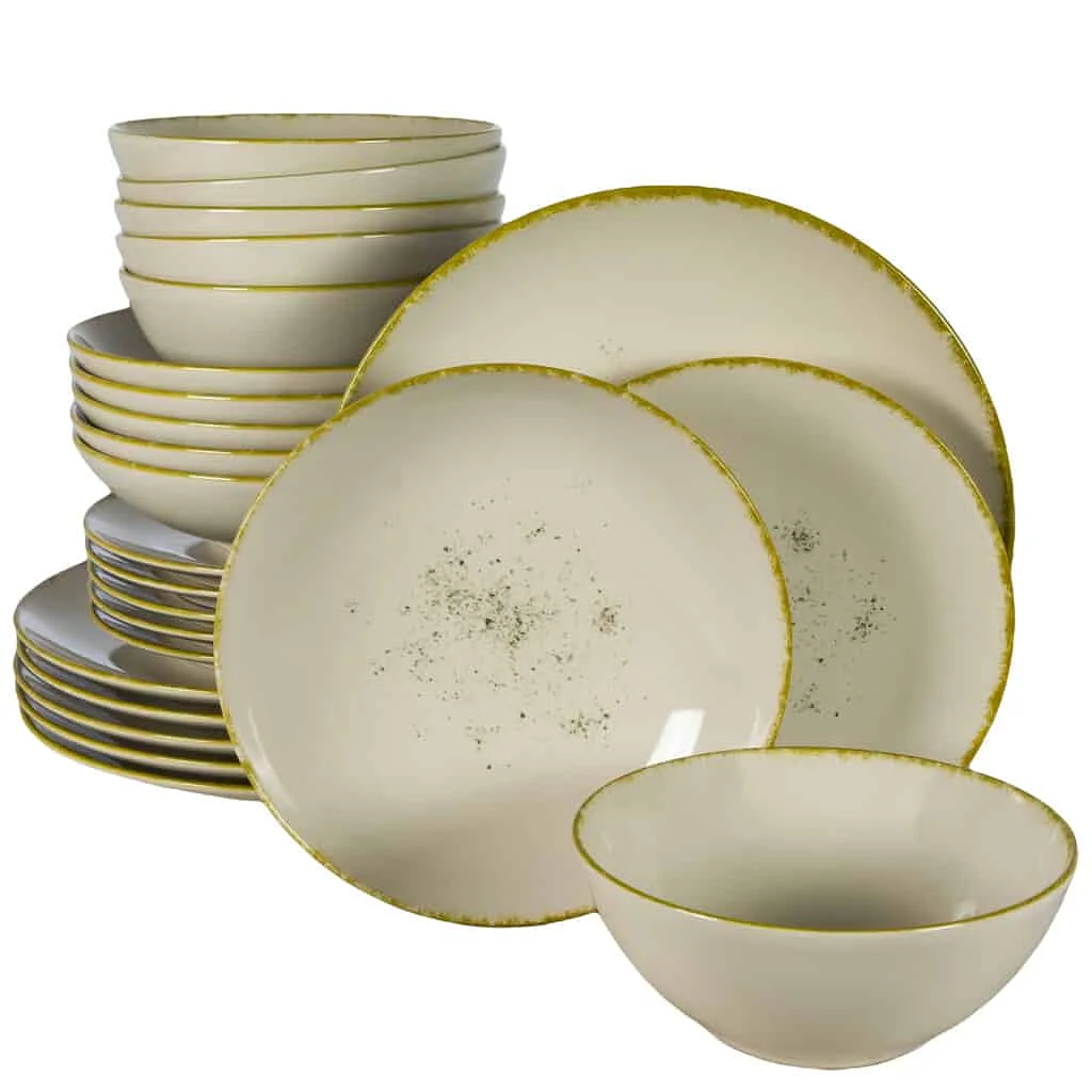 Set farfurii 24 piese, 6 persoane, Ivory Stone, Alb Ivoire cu margine aurie - Master