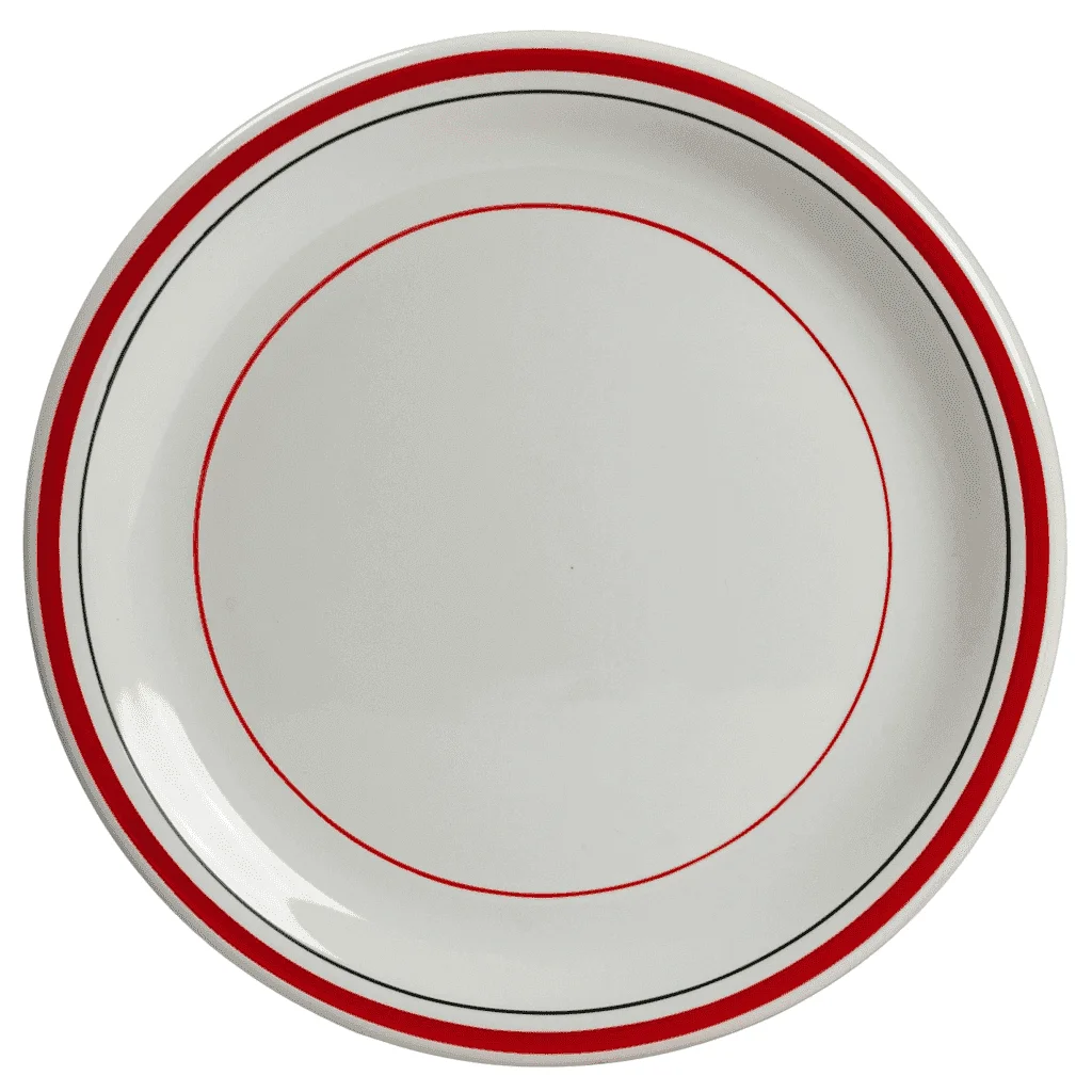 Farfurie de desert Pure White decorata cu cercuri rosii si negre, 20 cm - Master