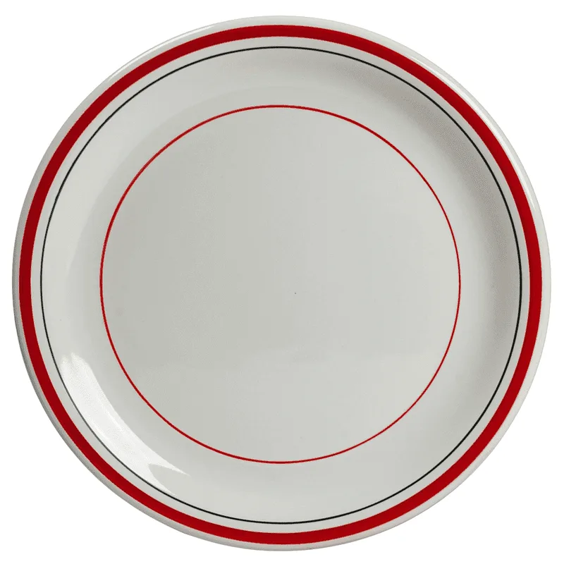 Farfurie de desert Pure White decorata cu cercuri rosii si negre, 20 cm - Master