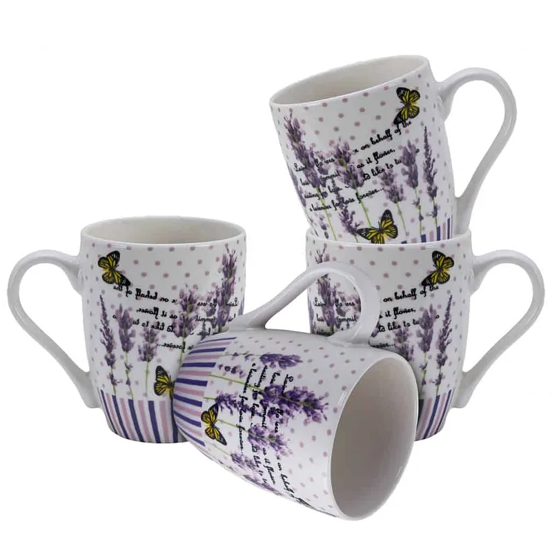 Set 4 cești albe cu decor lavanda, 270 ml - Master