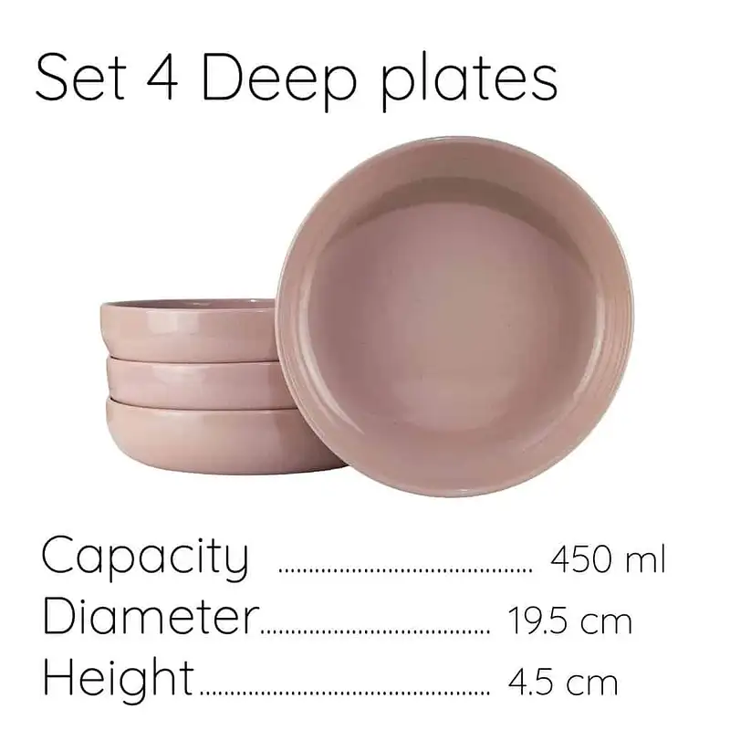 Set 4 farfurii adânci 19.5 cm Roz Lucios - Master
