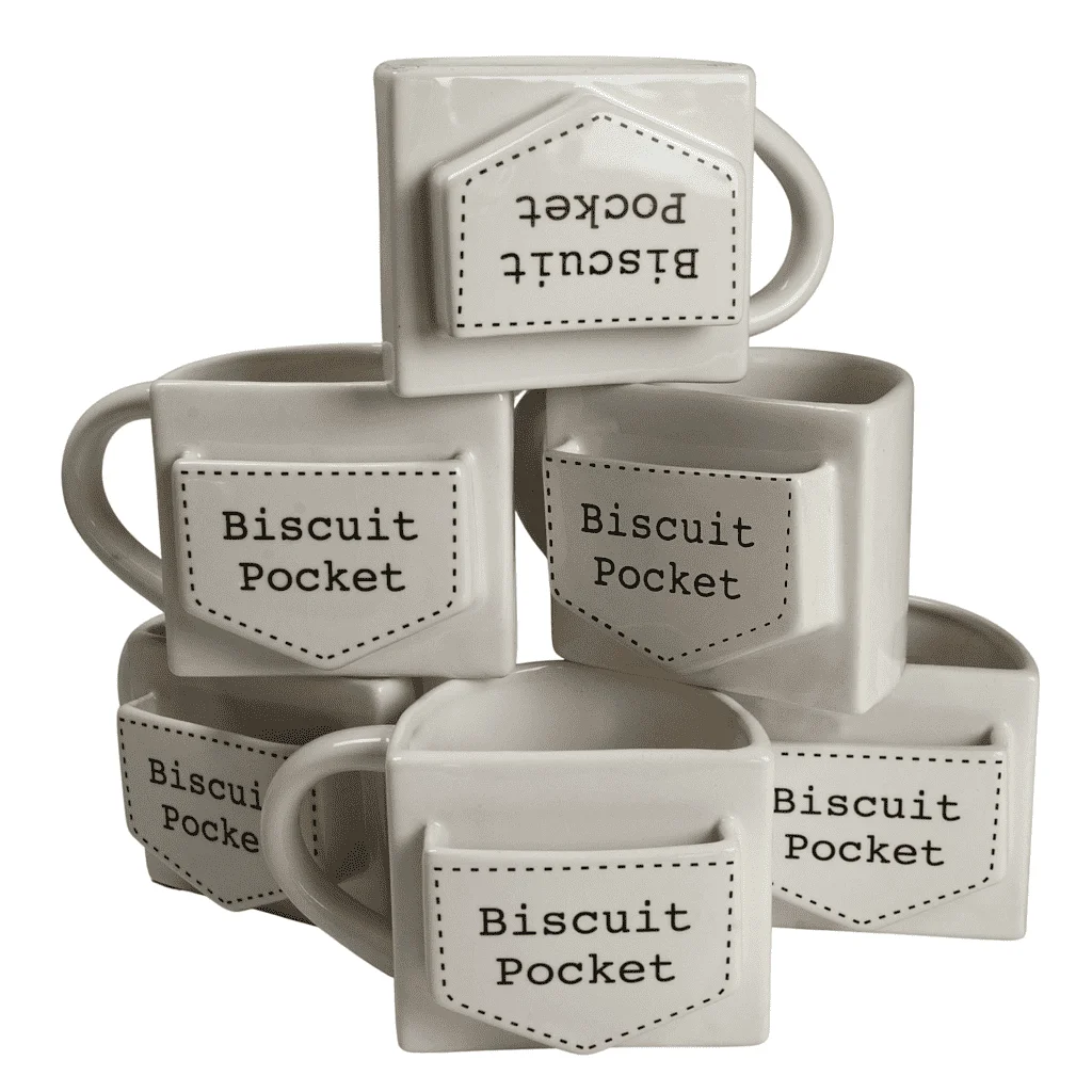 Set 6 cani cu buzunar pentru biscuit, 420 ml, Alb cu mesaj - Master