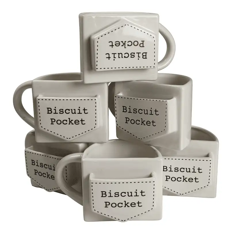 Set 6 cani cu buzunar pentru biscuit, 420 ml, Alb cu mesaj - Master