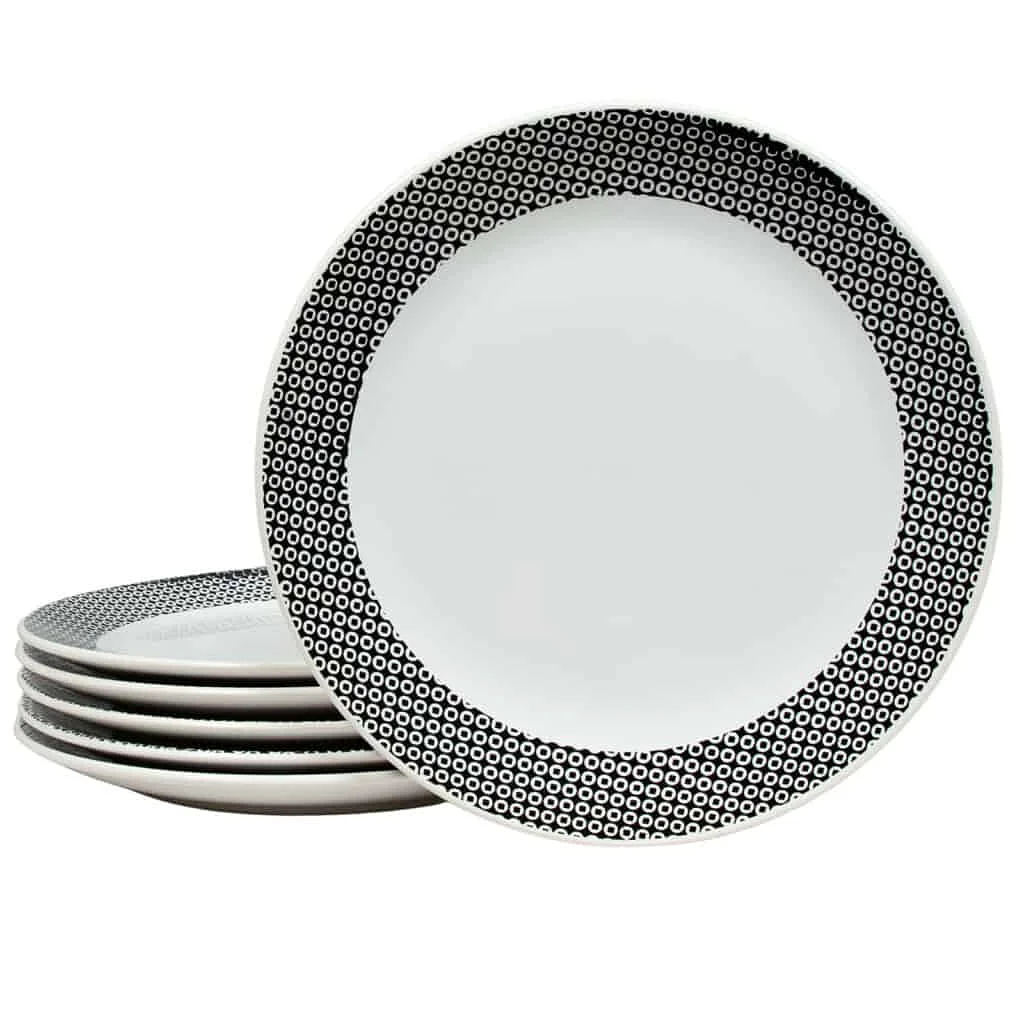 Σετ 6 επίπεδες πλάκες Pure White με μαύρη ταινία, 26 cm - Master