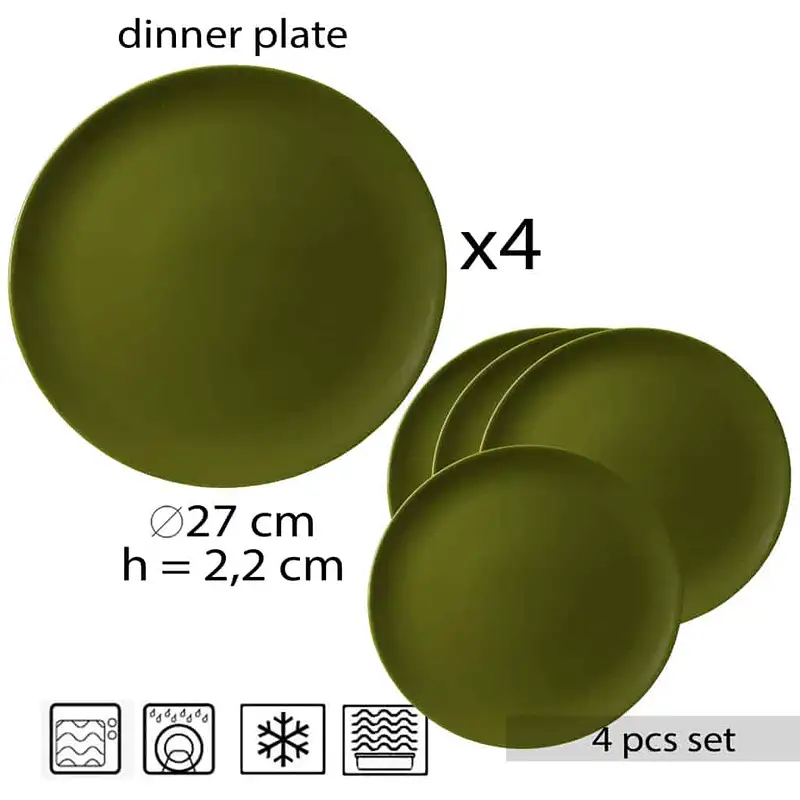Eleganz am Tisch: Set mit 4 flachen Tellern glänzend Grün - Master