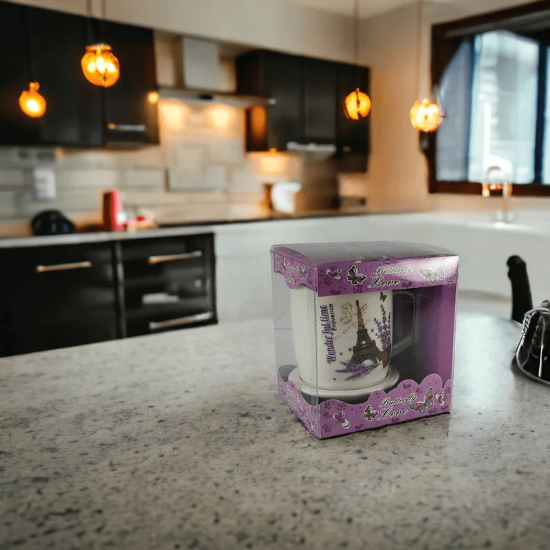 Cana cu farfurie si lingura 350 ml, Alba cu design Paris - Master