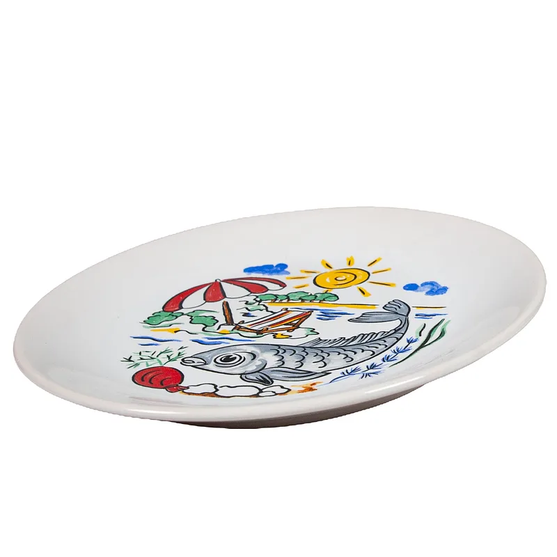 Farfurie de desert cu decor pește pe plajă, 19,5 cm, Alb Pur - Master