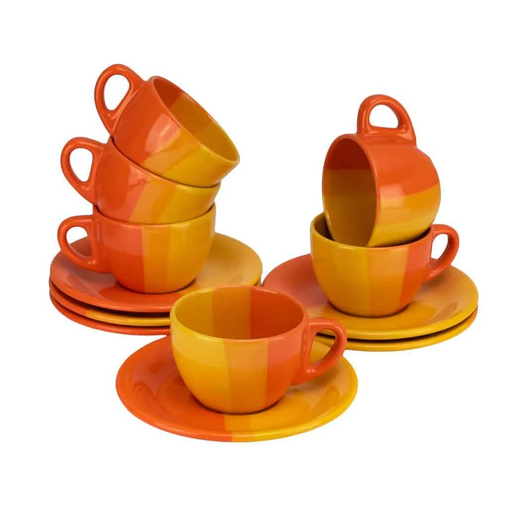 Set 6 Tassen mit Untertasse 170 ml, Gelb/Orange - Master