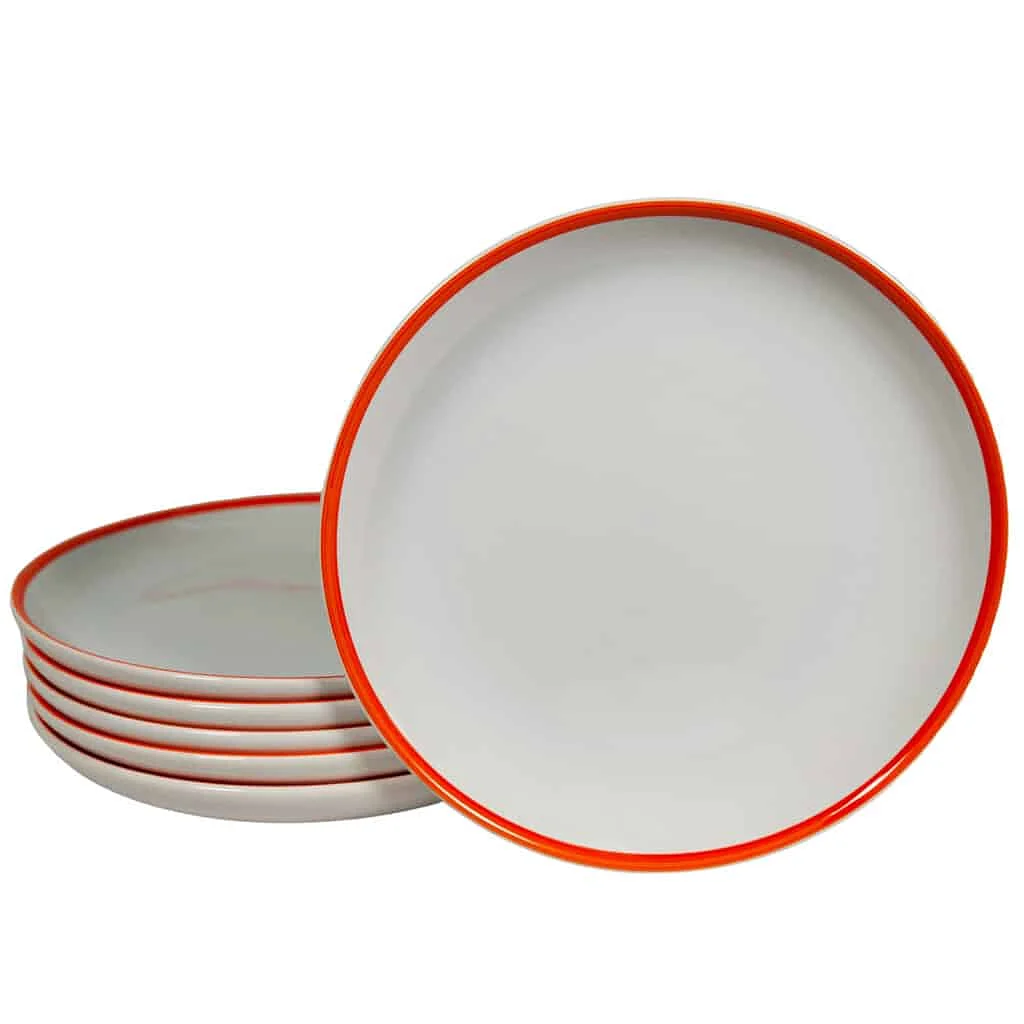 Set mit 6 Desserttellern 20 cm, Weiß mit orangefarbener Linie - Master