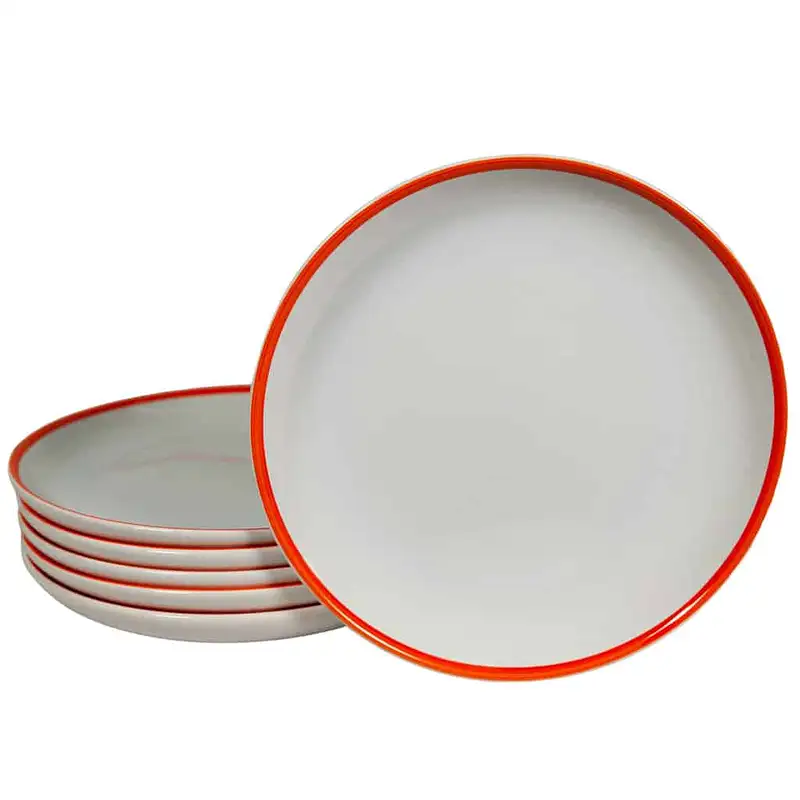 Set of 6 dessert plates 20 cm, White with Orange Line - Master