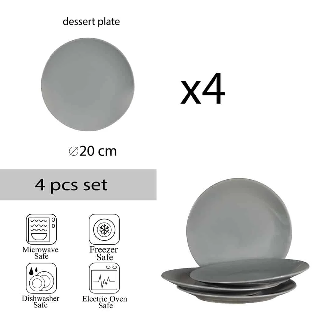 Set of 4 Dessert Plates Grey 20 cm: Elegance in Every Taste - Master