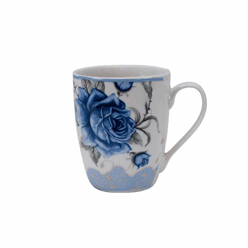 Cana 280 ml Alb cu trandafir albastru - Master