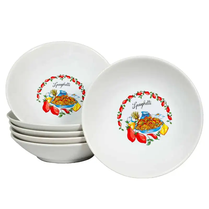 Set of 6 deep plates Pure White with Spaghetti decor - Master