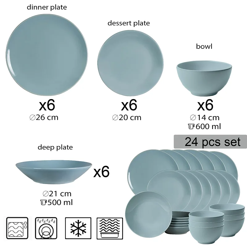 Σετ πιάτων 24 τεμαχίων, 6 ατόμων, Ash, Cesiro, Grey-Blue - Master