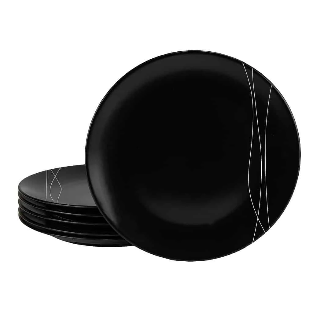 Set de 6 farfurii plate 26 cm in negru mat cu linii albe - Master